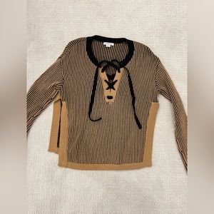 Glamorous Black/Tan Long Sleeve Striped Knit Sweater Top